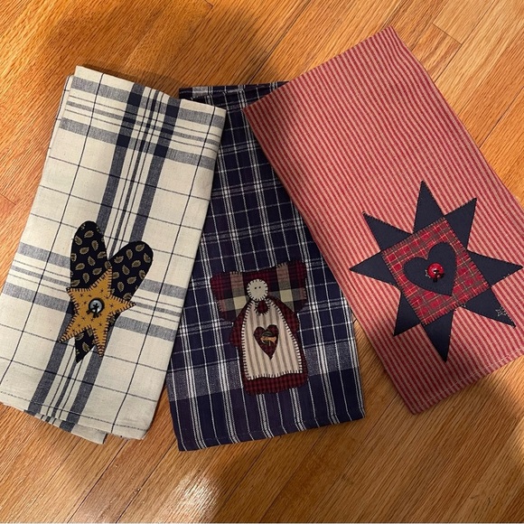 Set of Three Decorative Plaid Kitchen Towels 100% Cotton - Picture 1 of 2